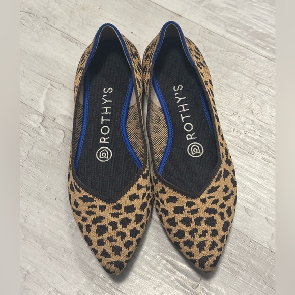 Rothy's The Point Ballet Flat Brown Leopard Print Knit Shoes Women’s Size 6 - Picture 2 of 14